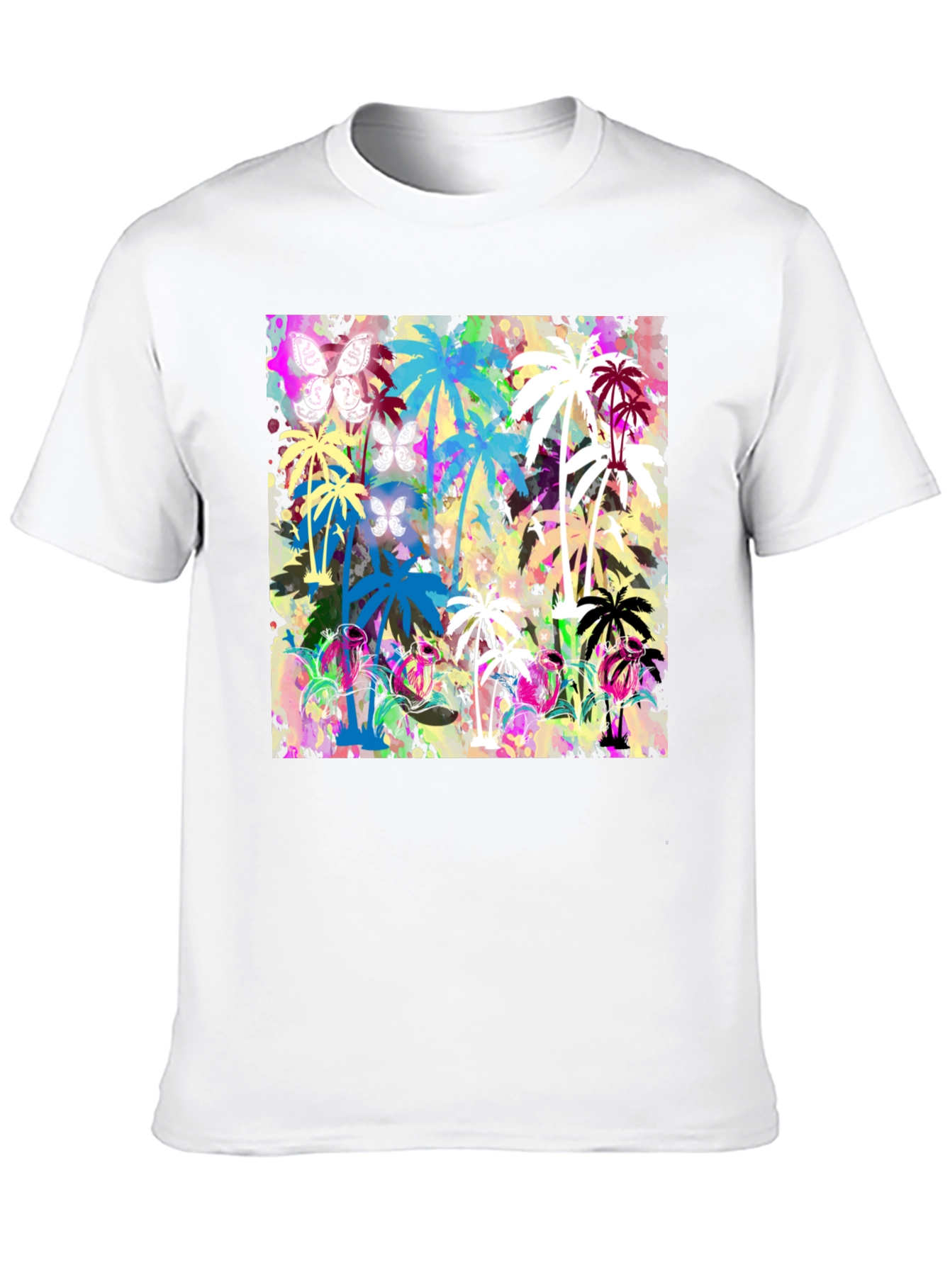 Tropical Palm Tree Butterfly Graphic T-Shirt