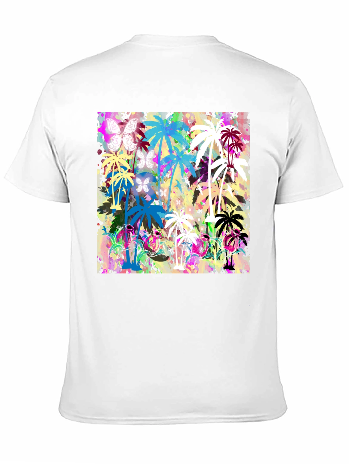 Tropical Palm Tree Butterfly Graphic T-Shirt