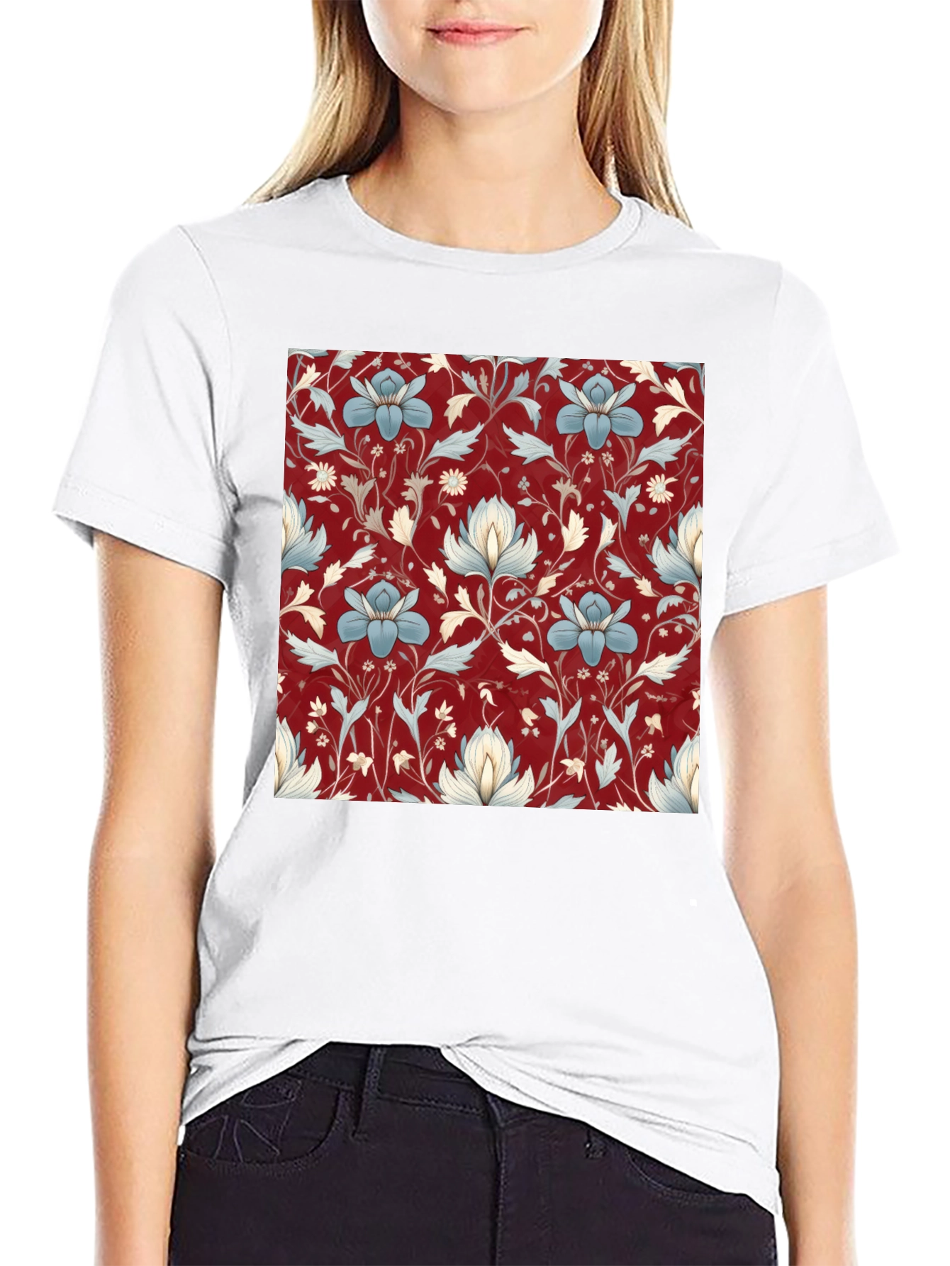 Floral Print Tee - Stylish Black T-Shirt