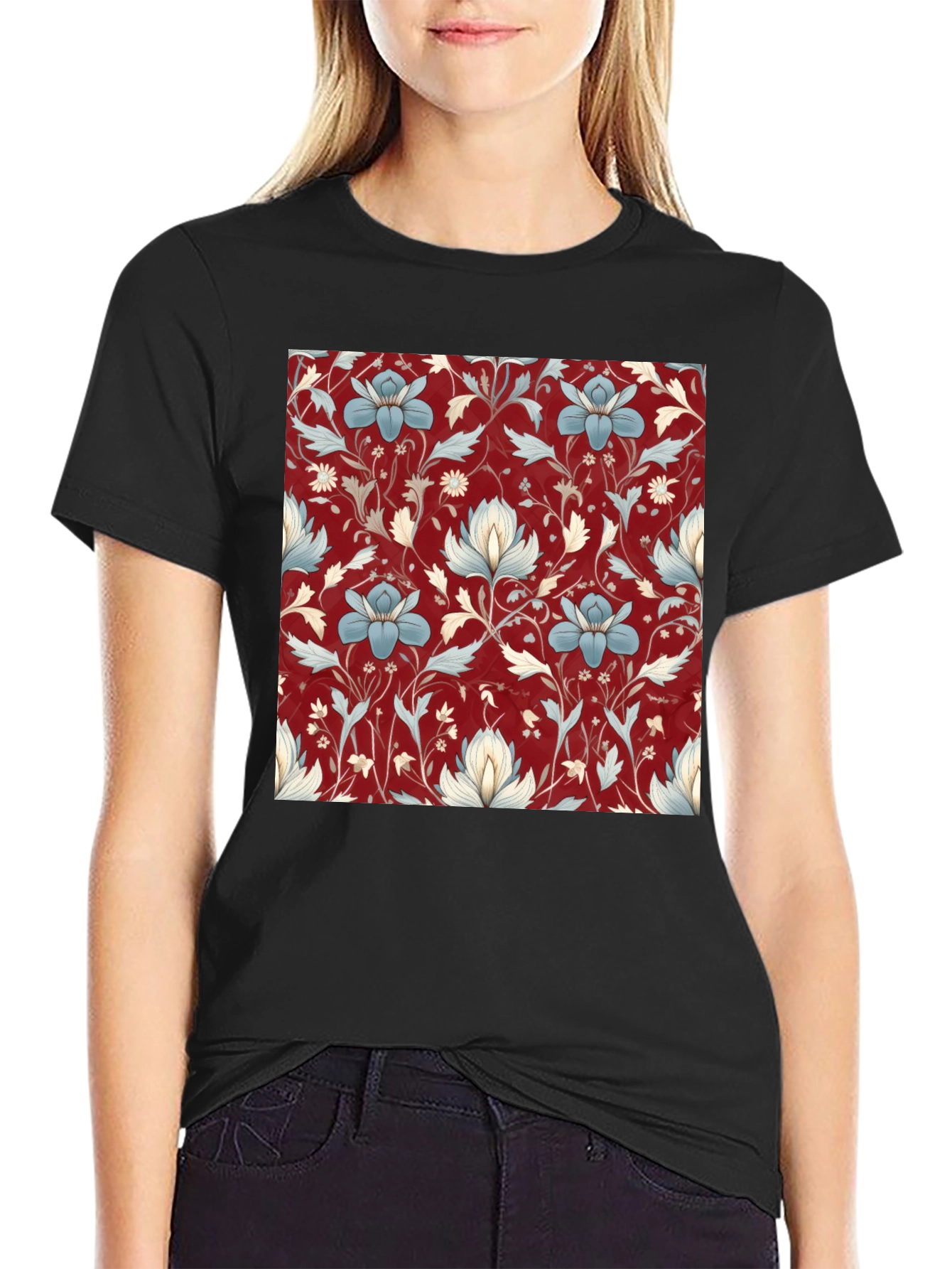 Floral Print Tee - Stylish Black T-Shirt