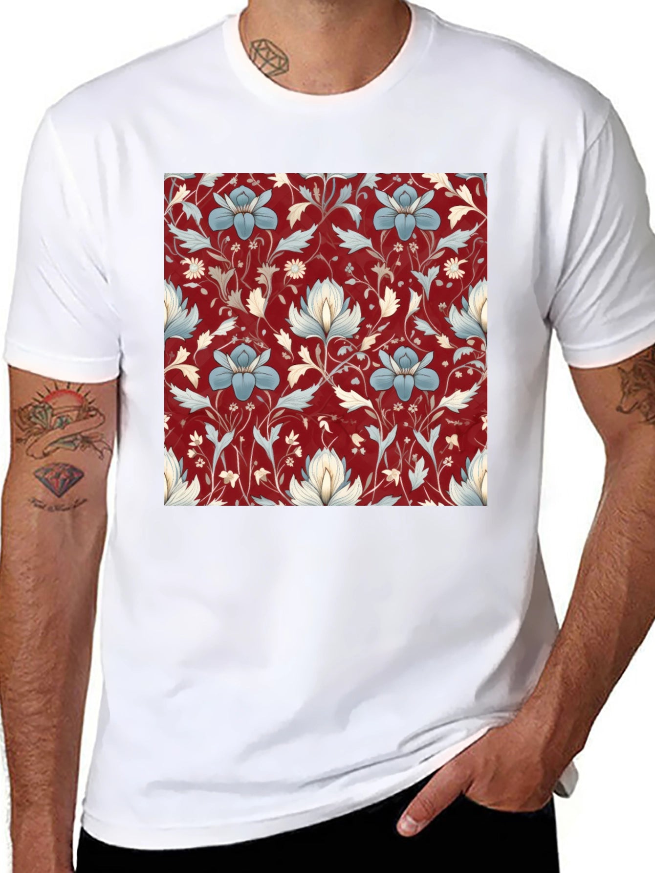 Floral Print Tee - Stylish Black T-Shirt