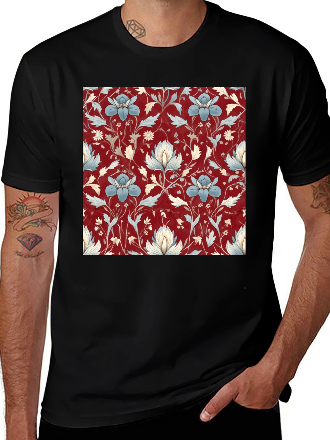 Floral Print Tee - Stylish Black T-Shirt