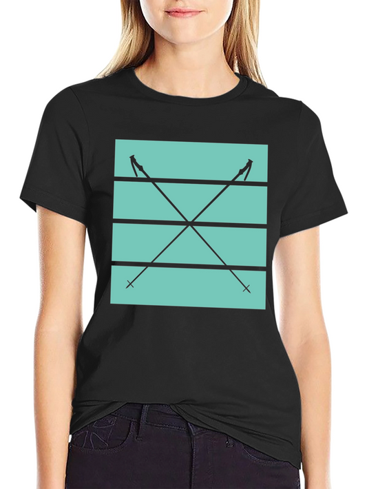 Ski Poles Graphic Tee - Black Cotton Casual Shirt