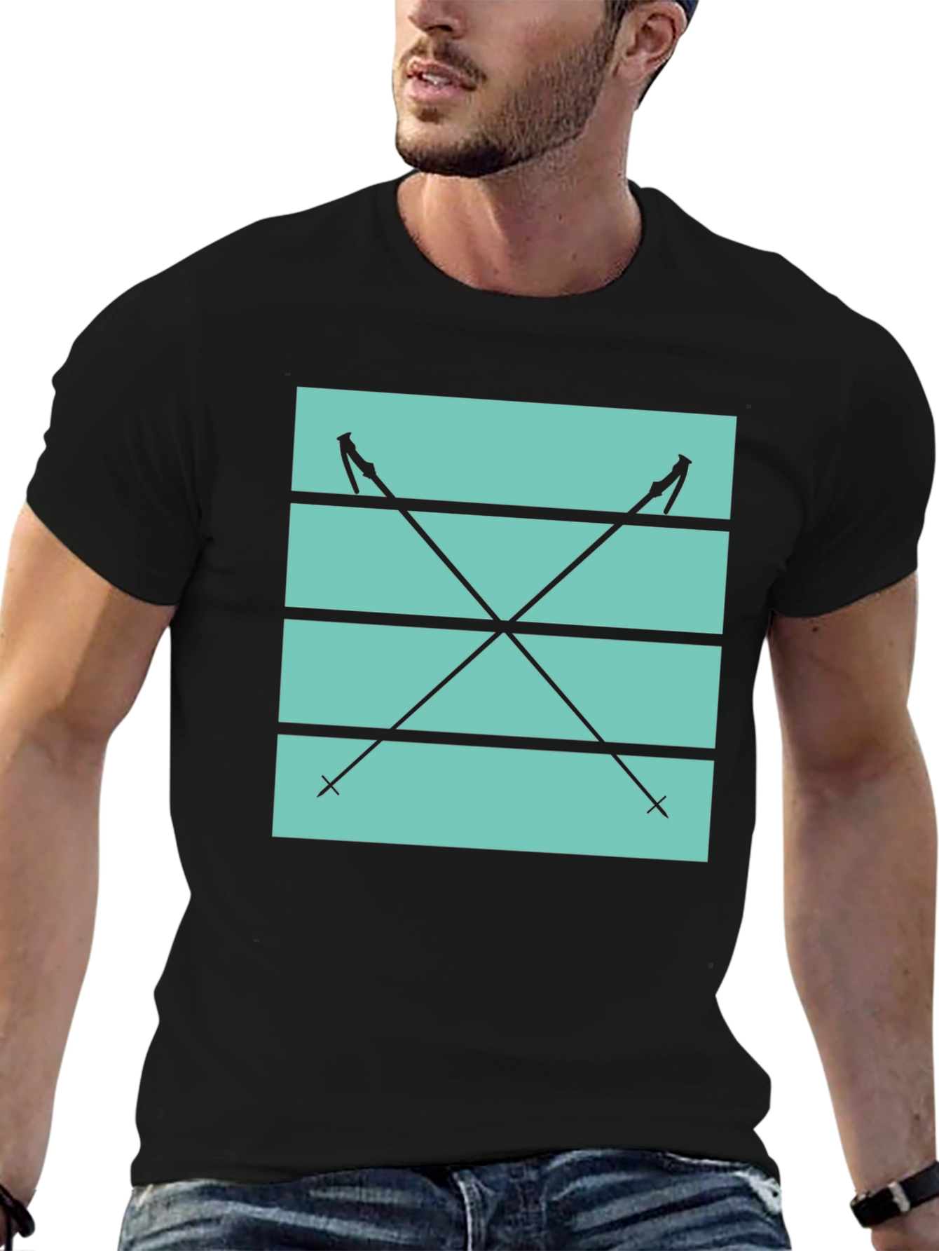 Ski Poles Graphic Tee - Black Cotton Casual Shirt