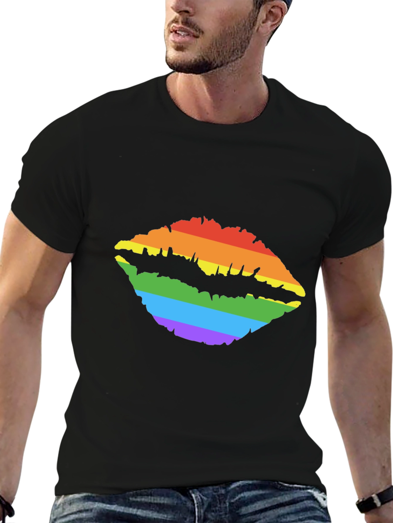 Rainbow Lips Print Tee - Stylish LGBTQ+ Pride T-Shirt