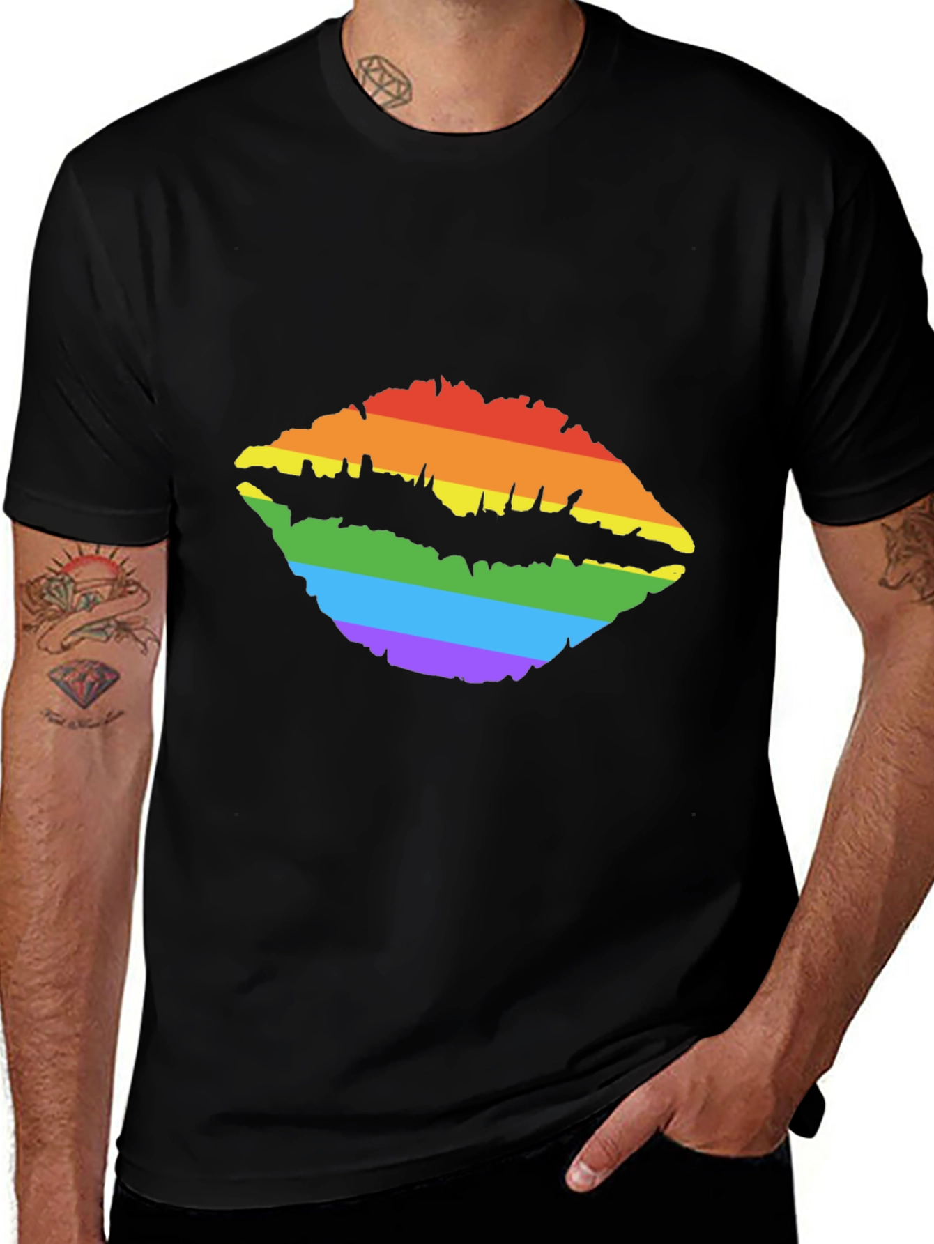 Rainbow Lips Print Tee - Stylish LGBTQ+ Pride T-Shirt