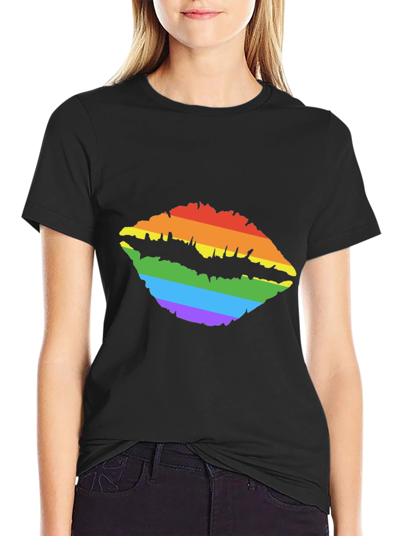 Rainbow Lips Print Tee - Stylish LGBTQ+ Pride T-Shirt