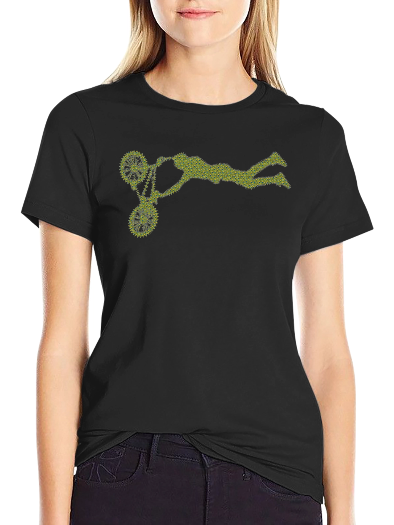Bicycle Stunt Graphic Tee - Black Cotton Casual Shirt