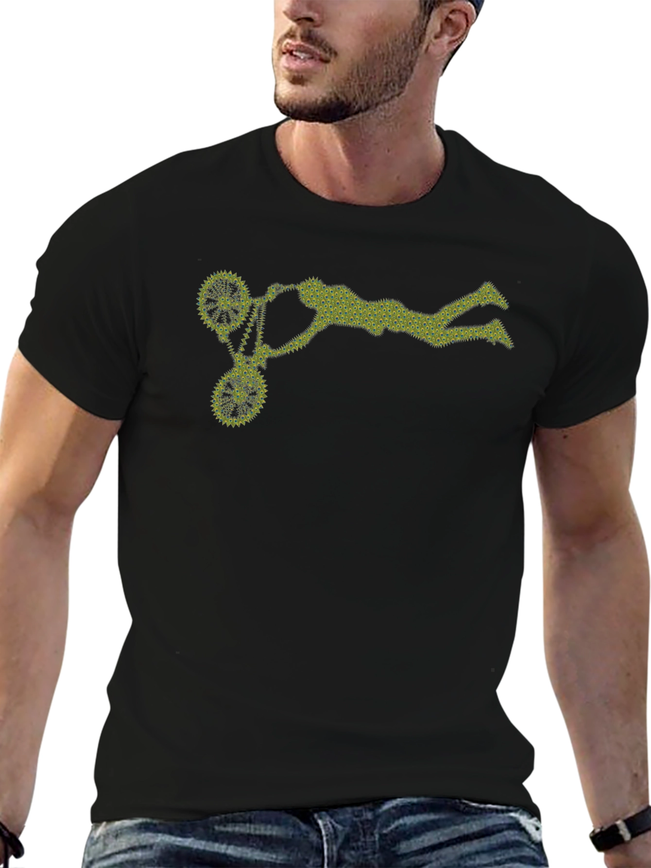 Bicycle Stunt Graphic Tee - Black Cotton Casual Shirt