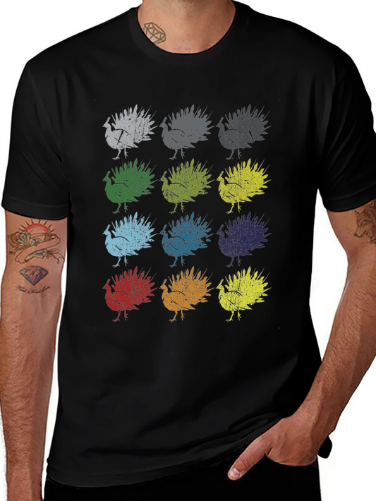 Mens Turkey Graphic Tee - Colorful Thanksgiving Shirt