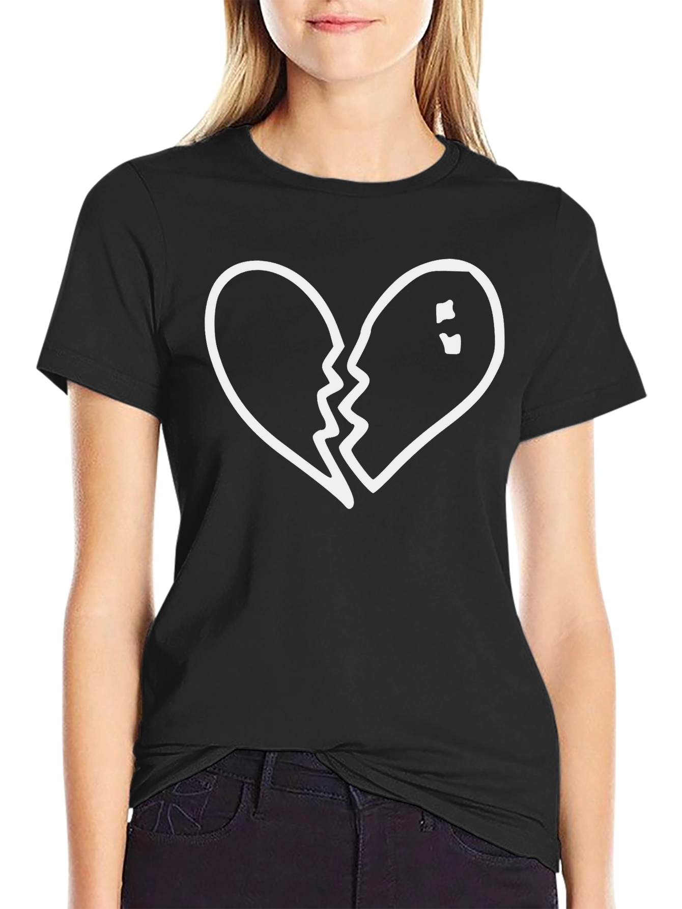 Broken Heart Graphic Black T-Shirt