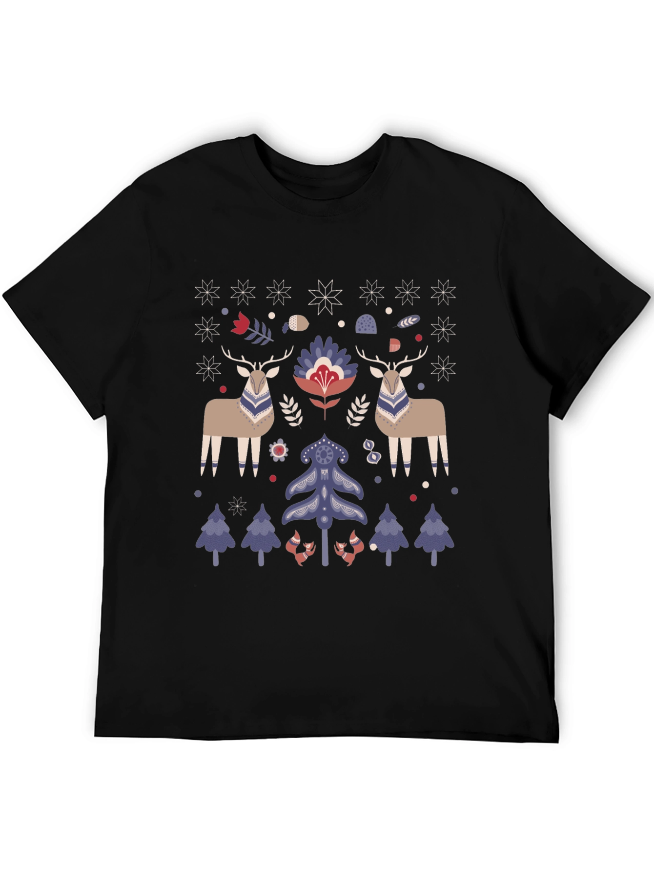 Festive Folk Art Deer & Tree Graphic Tee