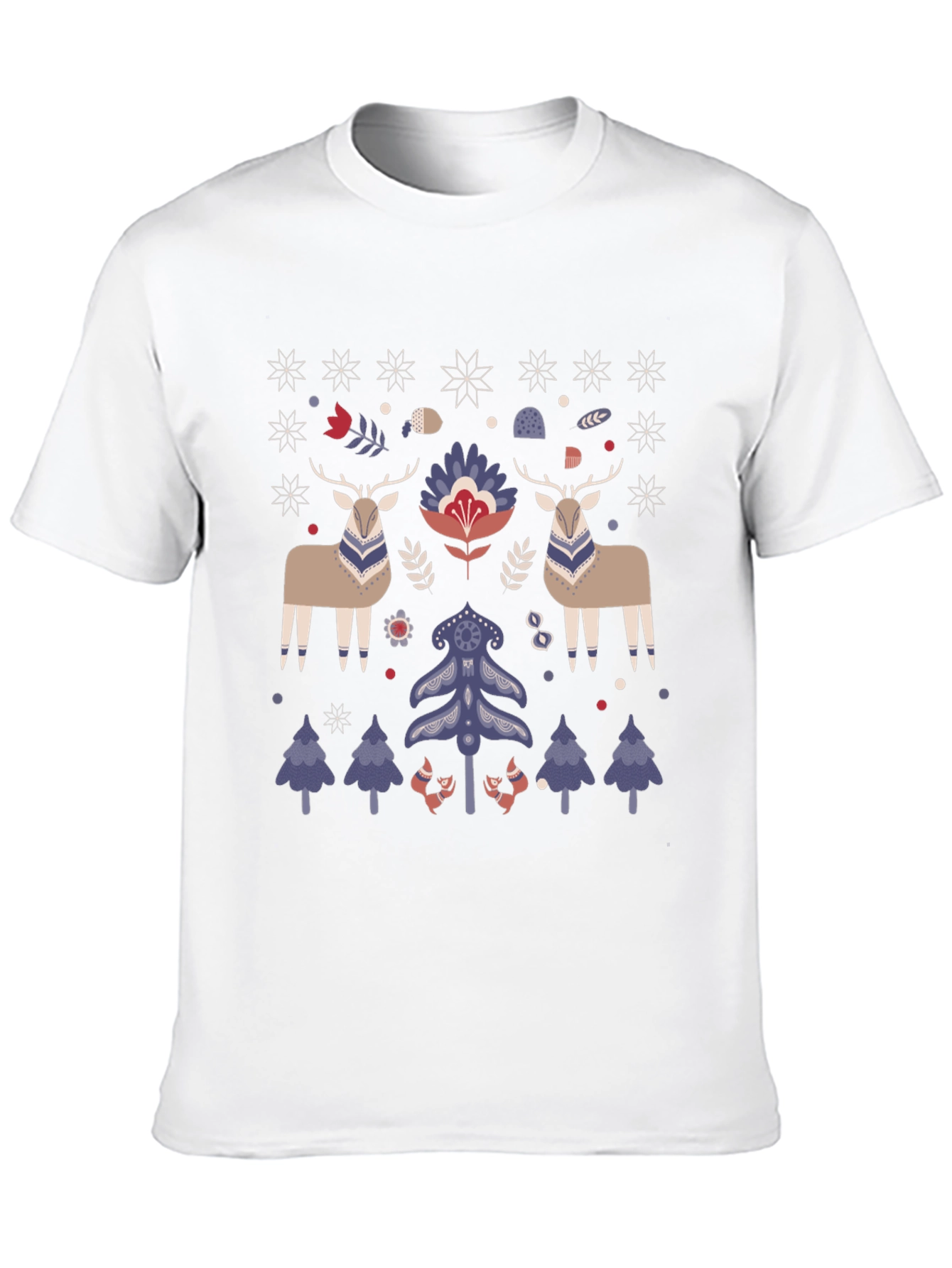 Festive Folk Art Deer & Tree Graphic Tee