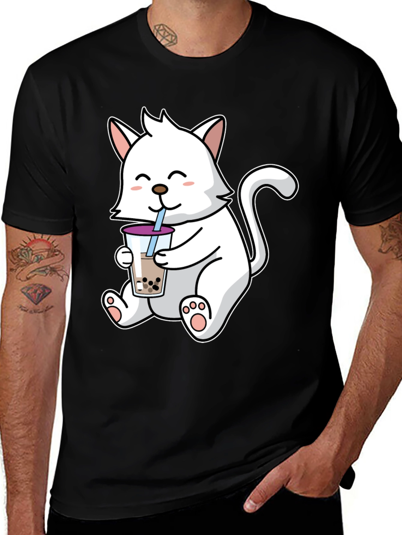 Cute Cat Bubble Tea Graphic T-Shirt