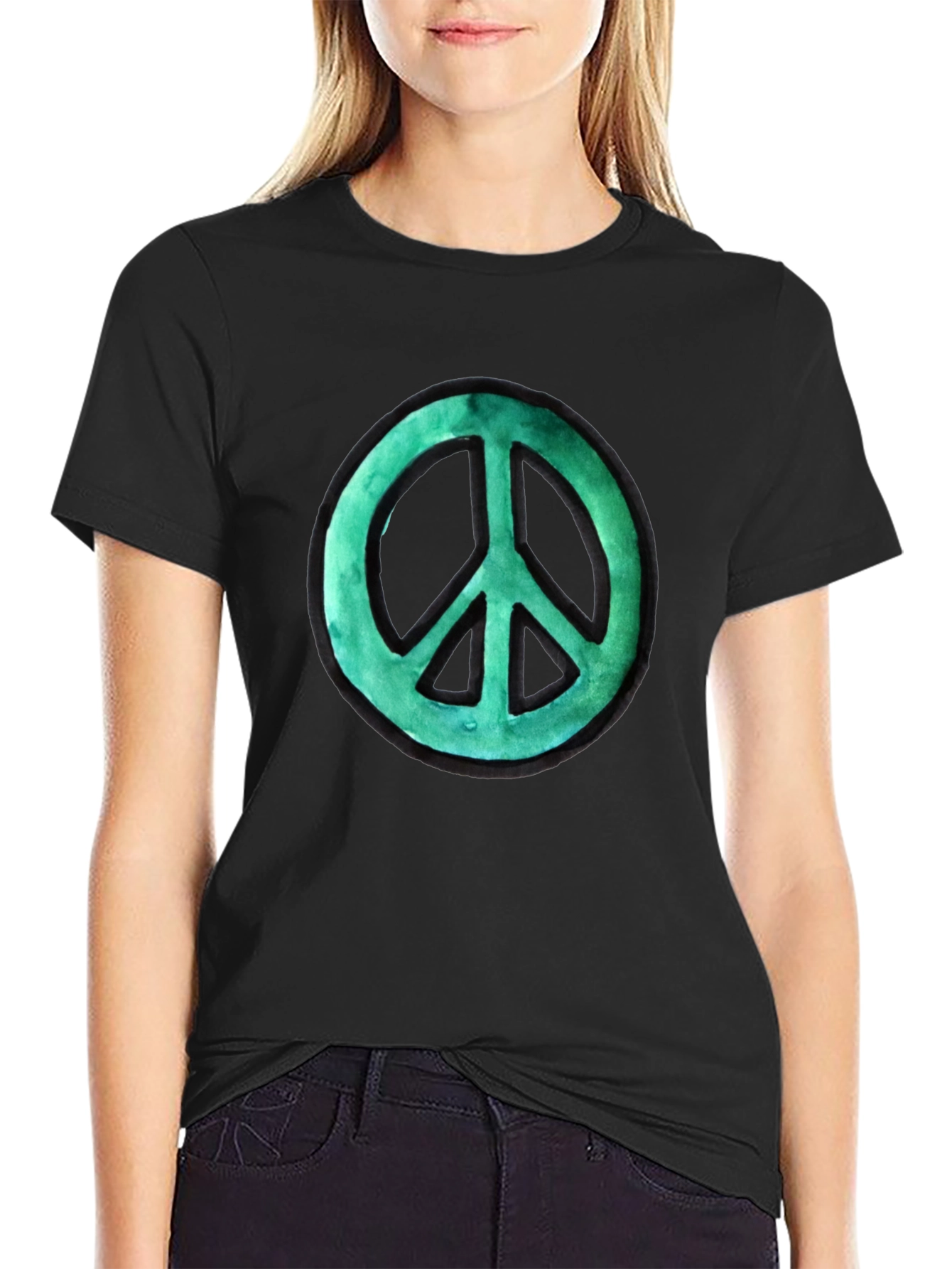 Peace Sign Graphic Tee - Black Cotton