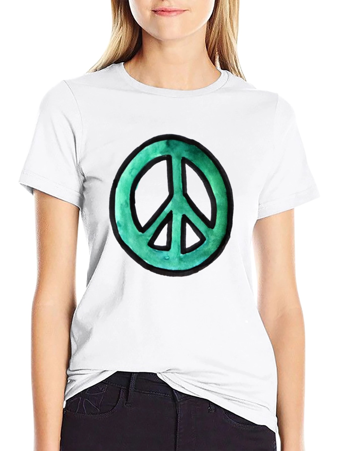 Peace Sign Graphic Tee - Black Cotton