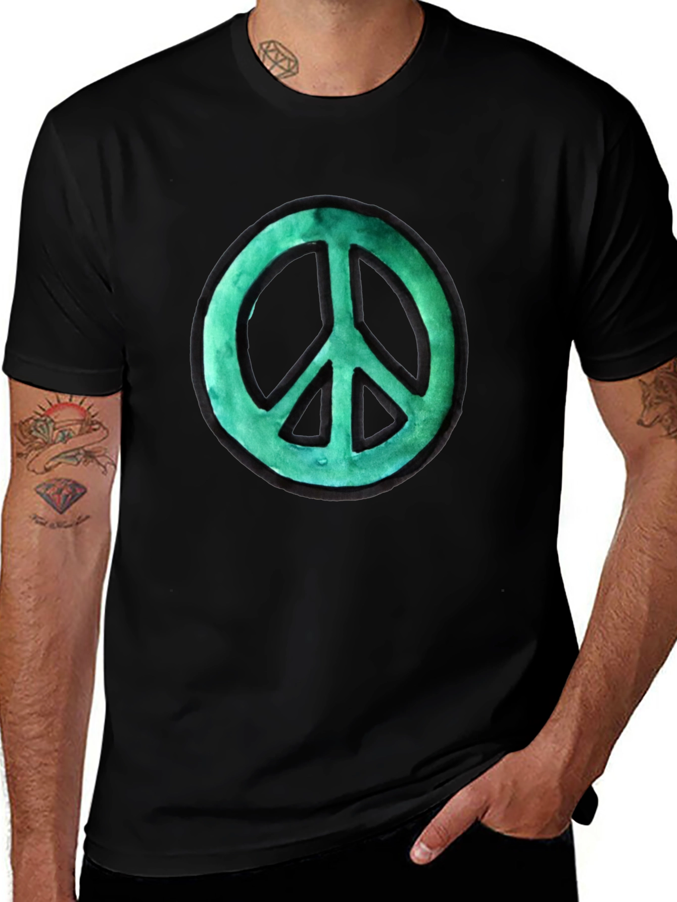 Peace Sign Graphic Tee - Black Cotton