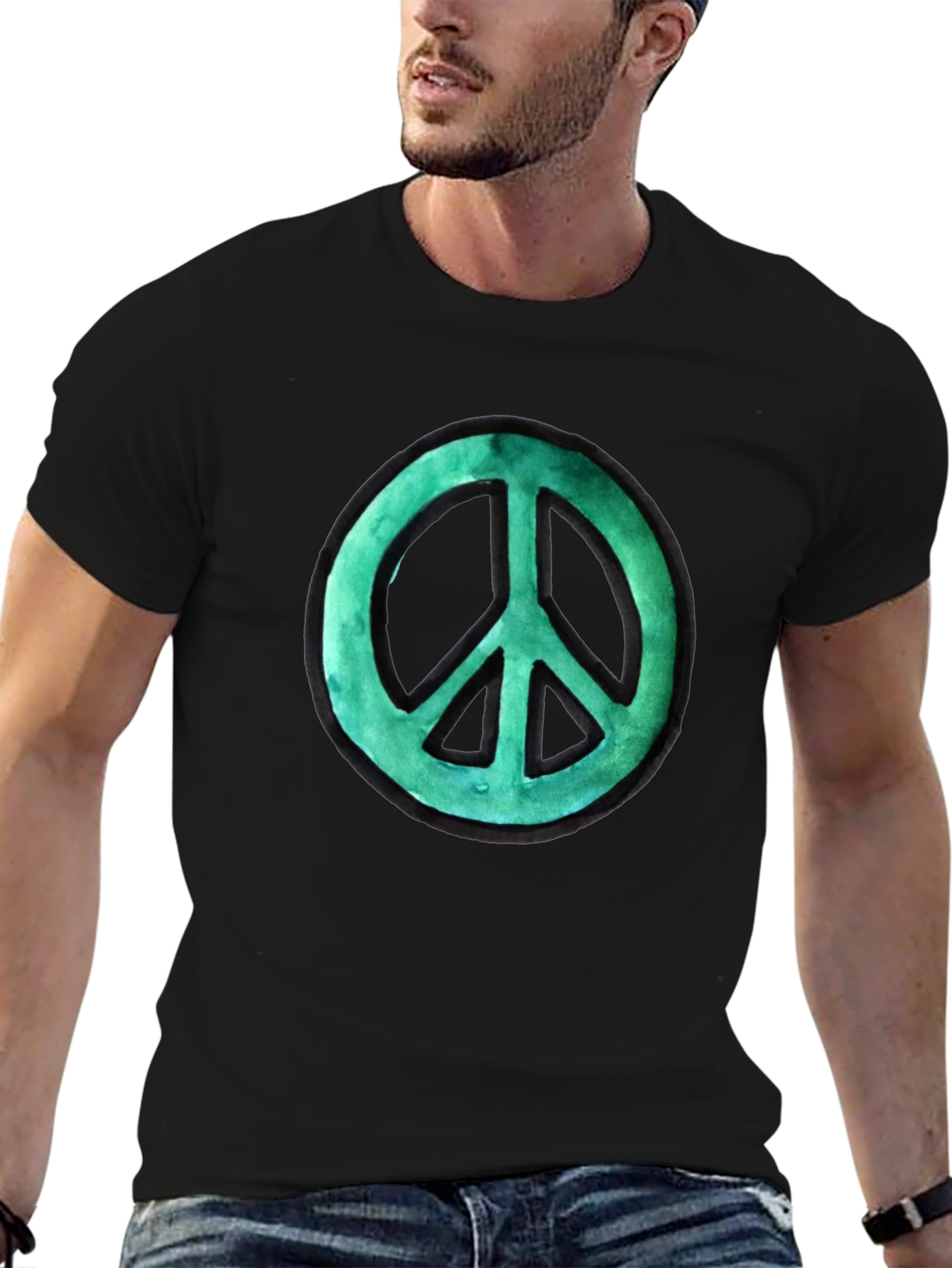 Peace Sign Graphic Tee - Black Cotton