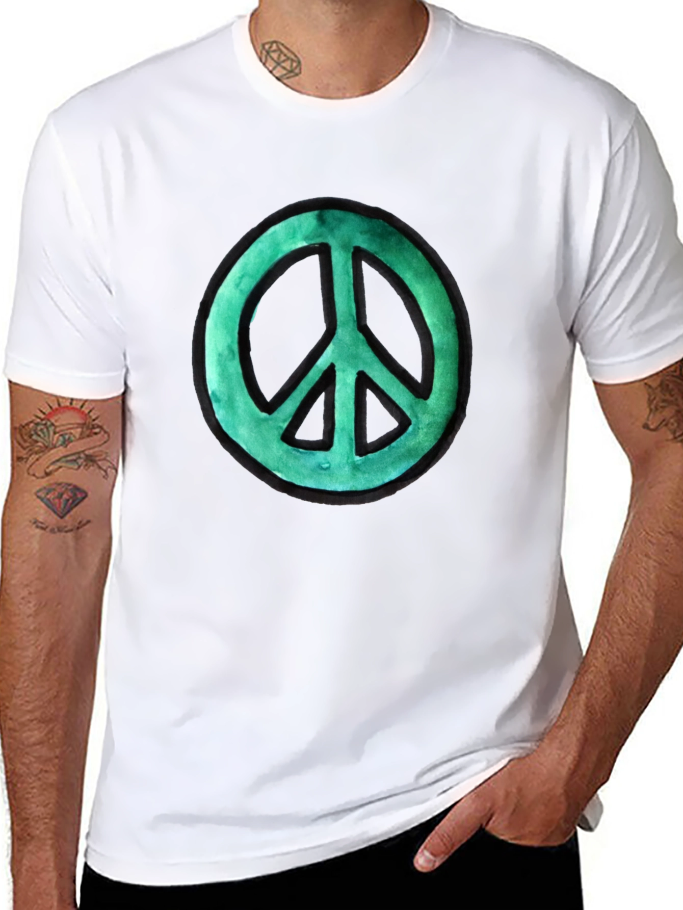 Peace Sign Graphic Tee - Black Cotton
