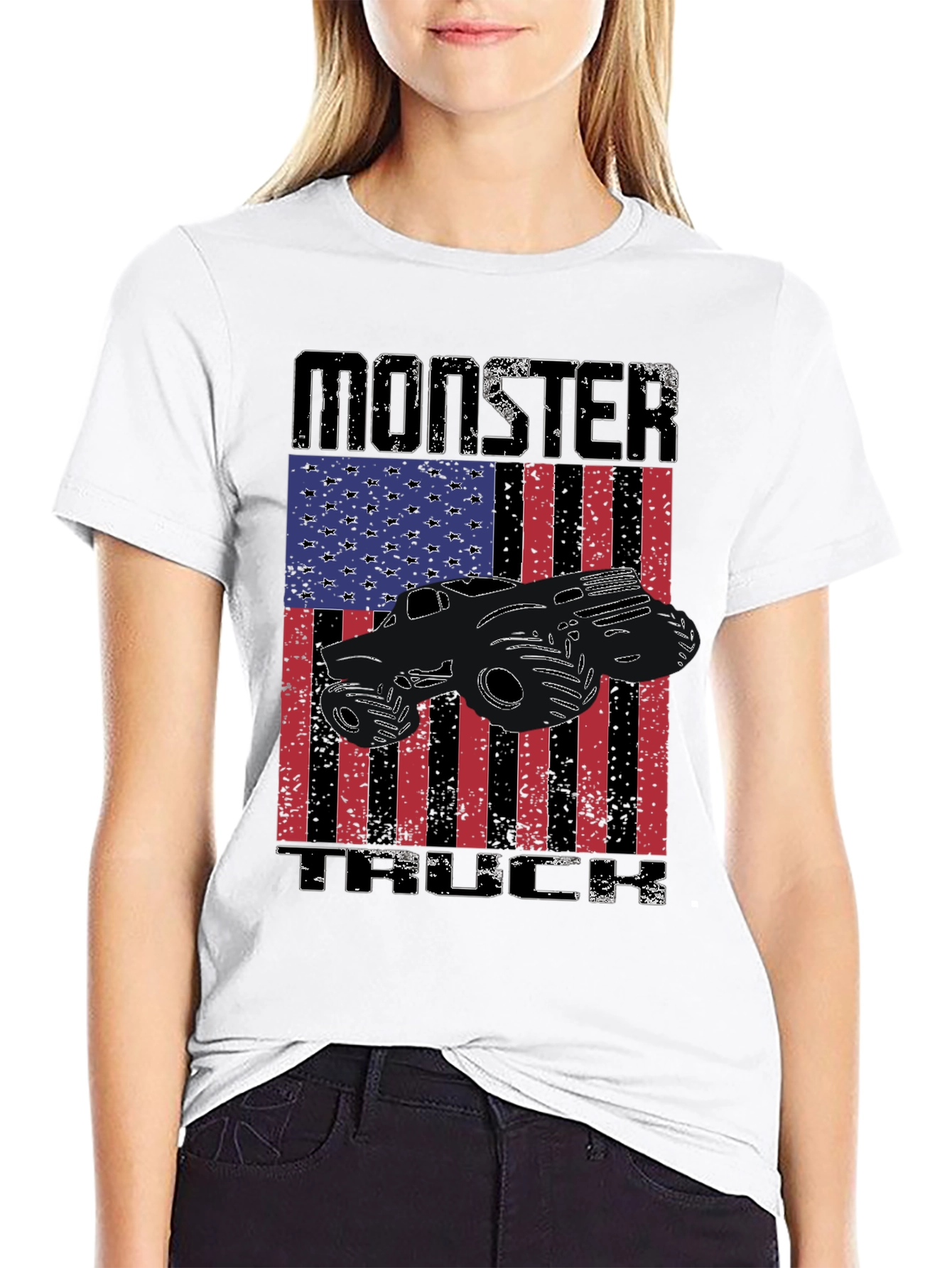 Monster Truck American Flag Graphic T-Shirt