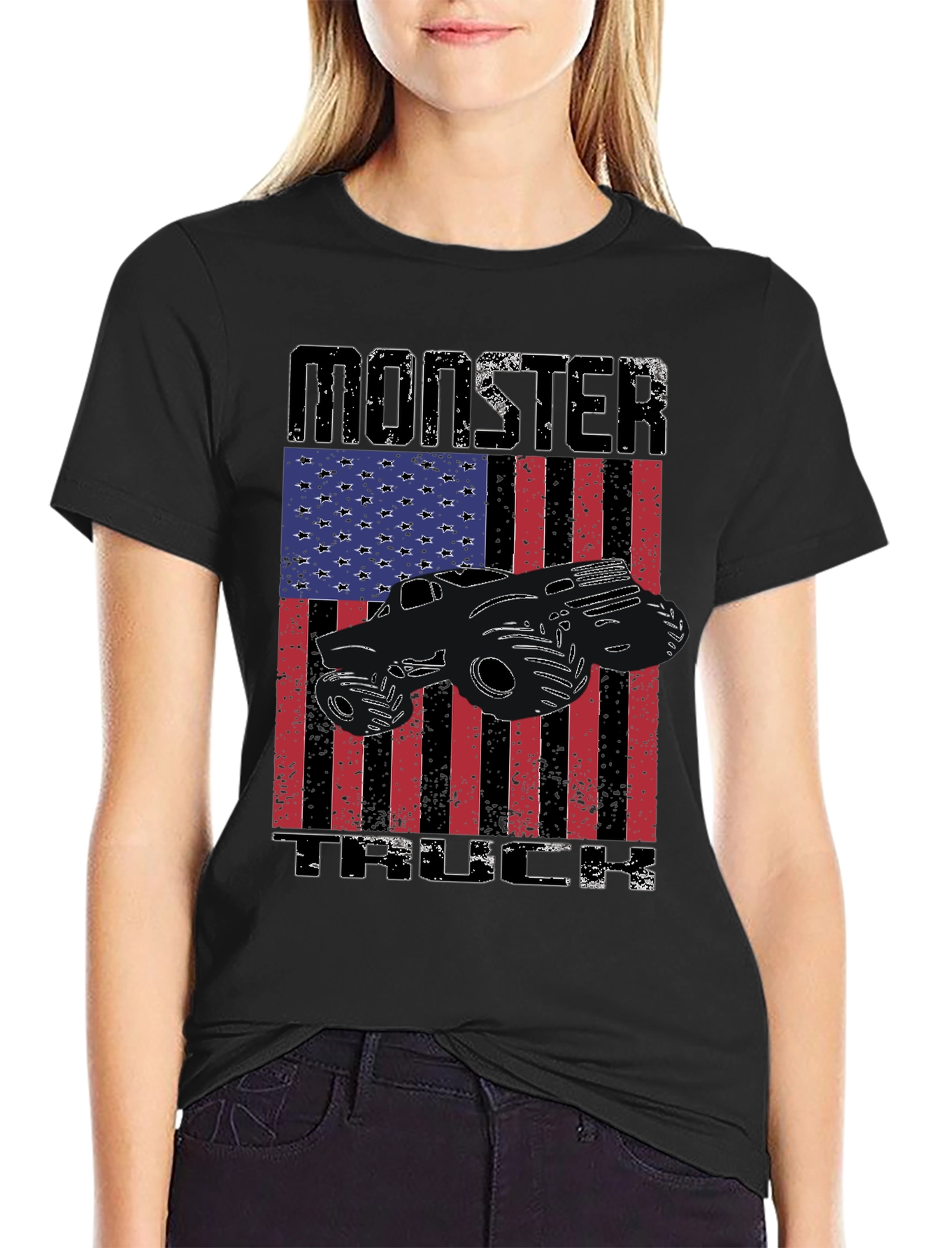 Monster Truck American Flag Graphic T-Shirt