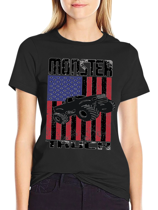 Monster Truck American Flag Graphic T-Shirt