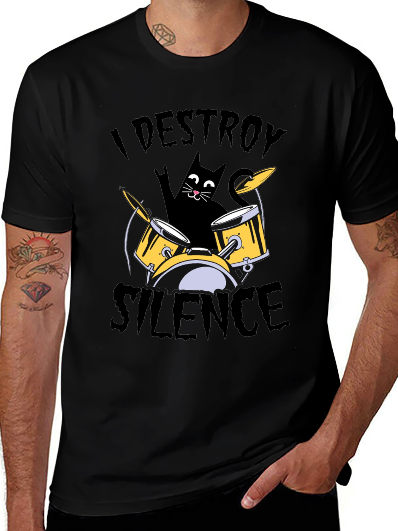 I Destroy Silence Cat Drummer T-Shirt