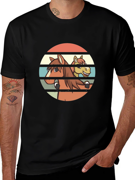 Retro Horse T-Shirt - Two Horses Smiling Graphic Tee