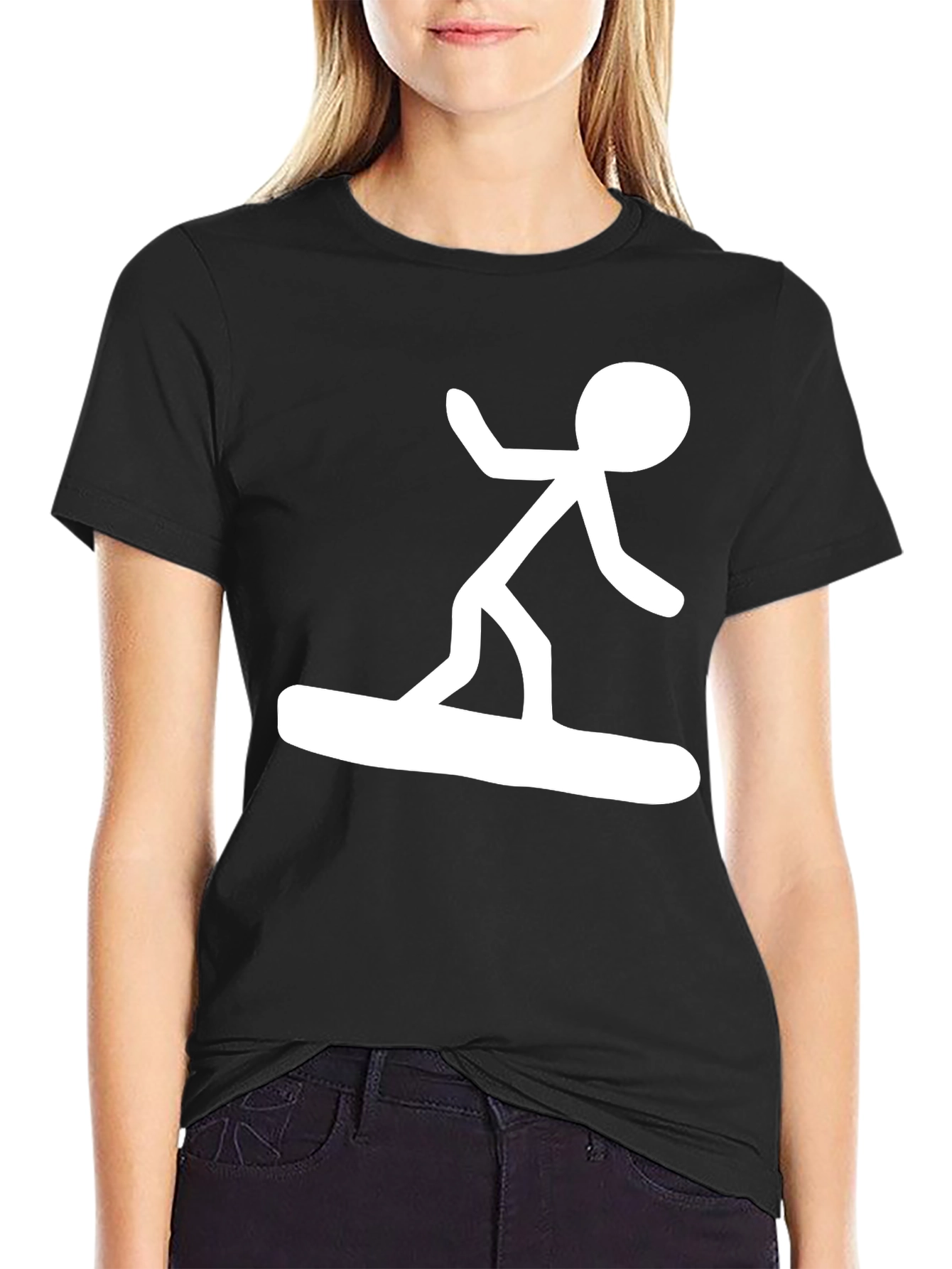 Stick Figure Surfer Black T-Shirt