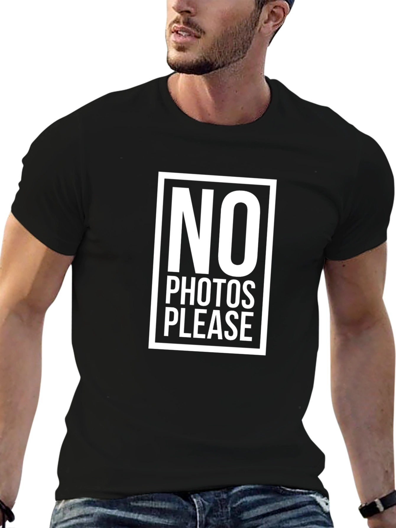 No Photos Please Graphic Tee - Black Cotton T-Shirt