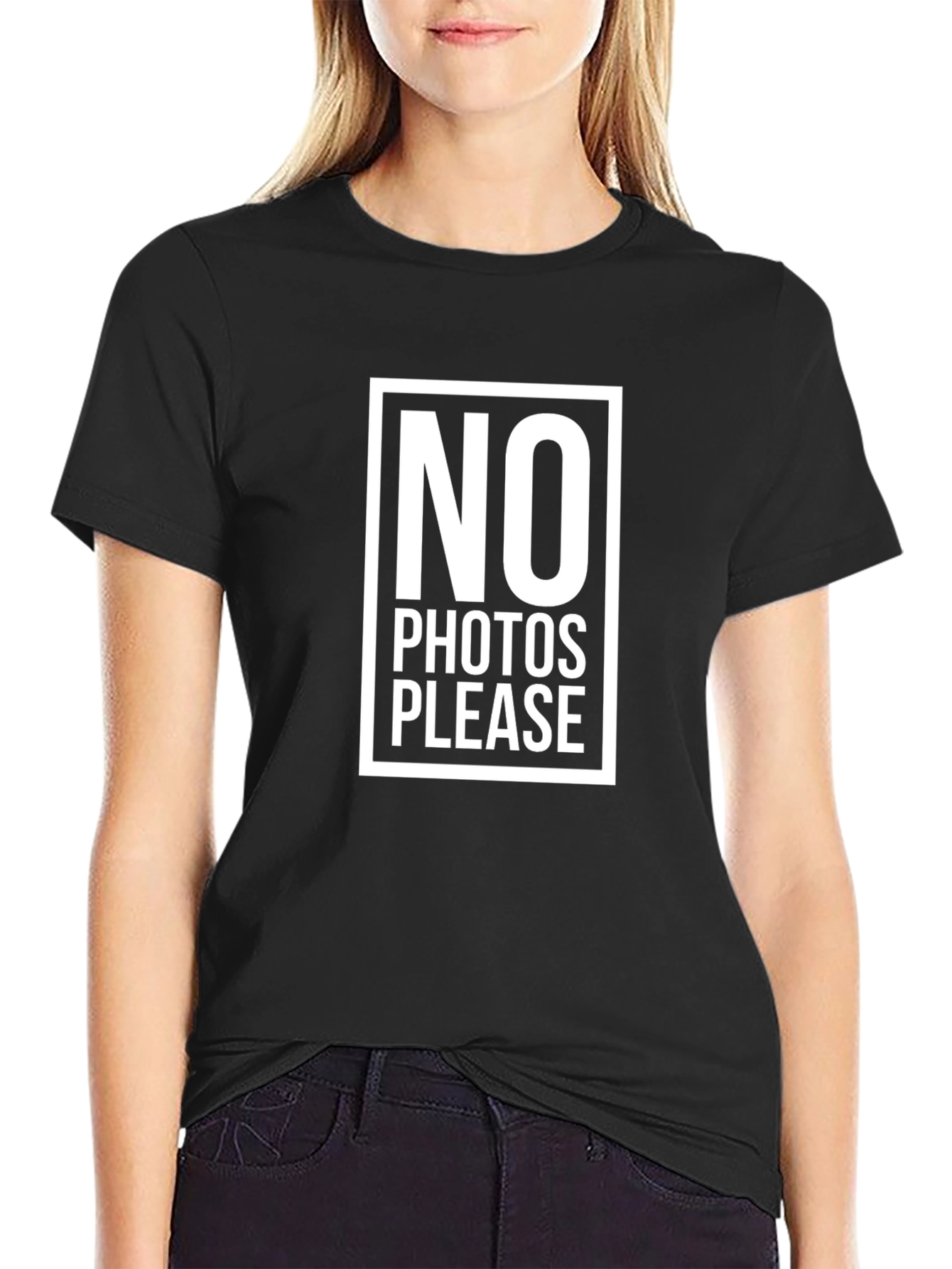 No Photos Please Graphic Tee - Black Cotton T-Shirt