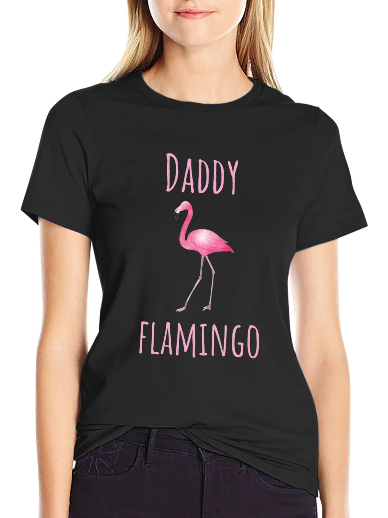 Daddy Flamingo Graphic Tee - Black Cotton Shirt
