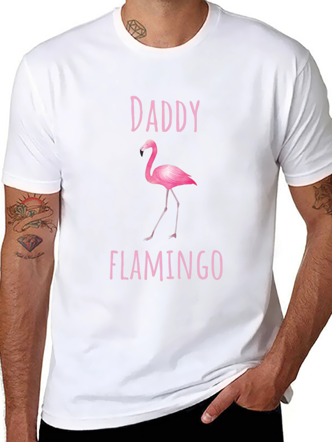 Daddy Flamingo Graphic Tee - Black Cotton Shirt