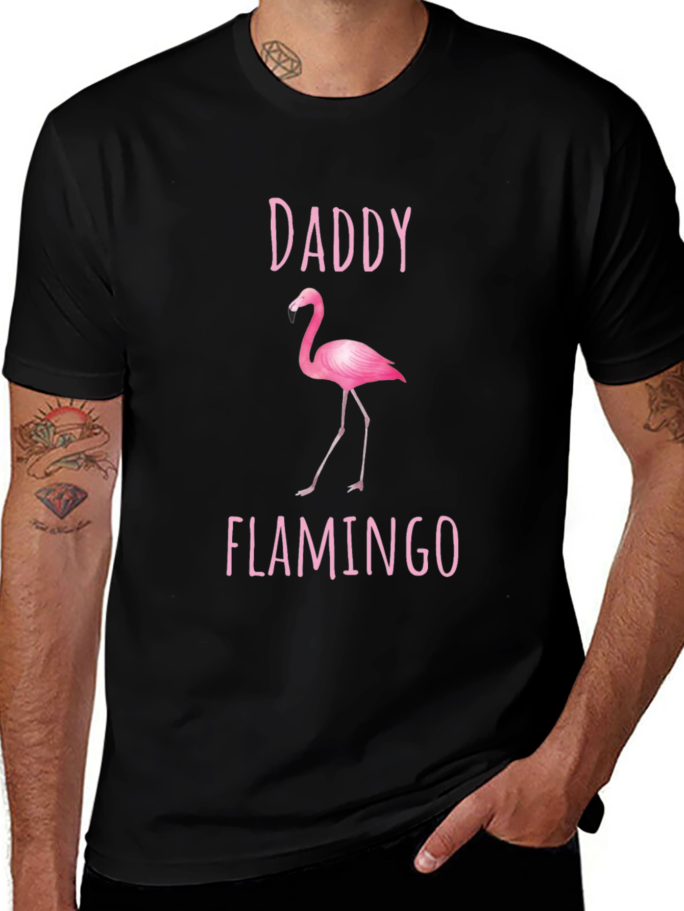 Daddy Flamingo Graphic Tee - Black Cotton Shirt