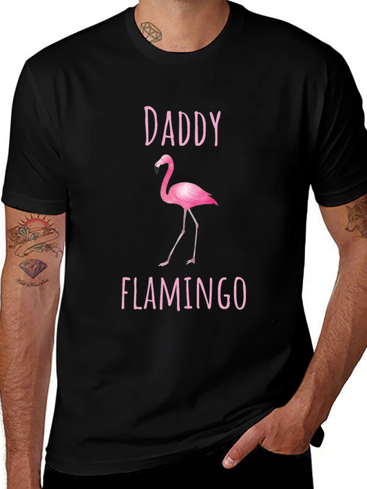 Daddy Flamingo Graphic Tee - Black Cotton Shirt