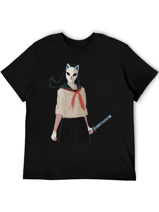 Anime Girl with Mask Graphic T-Shirt