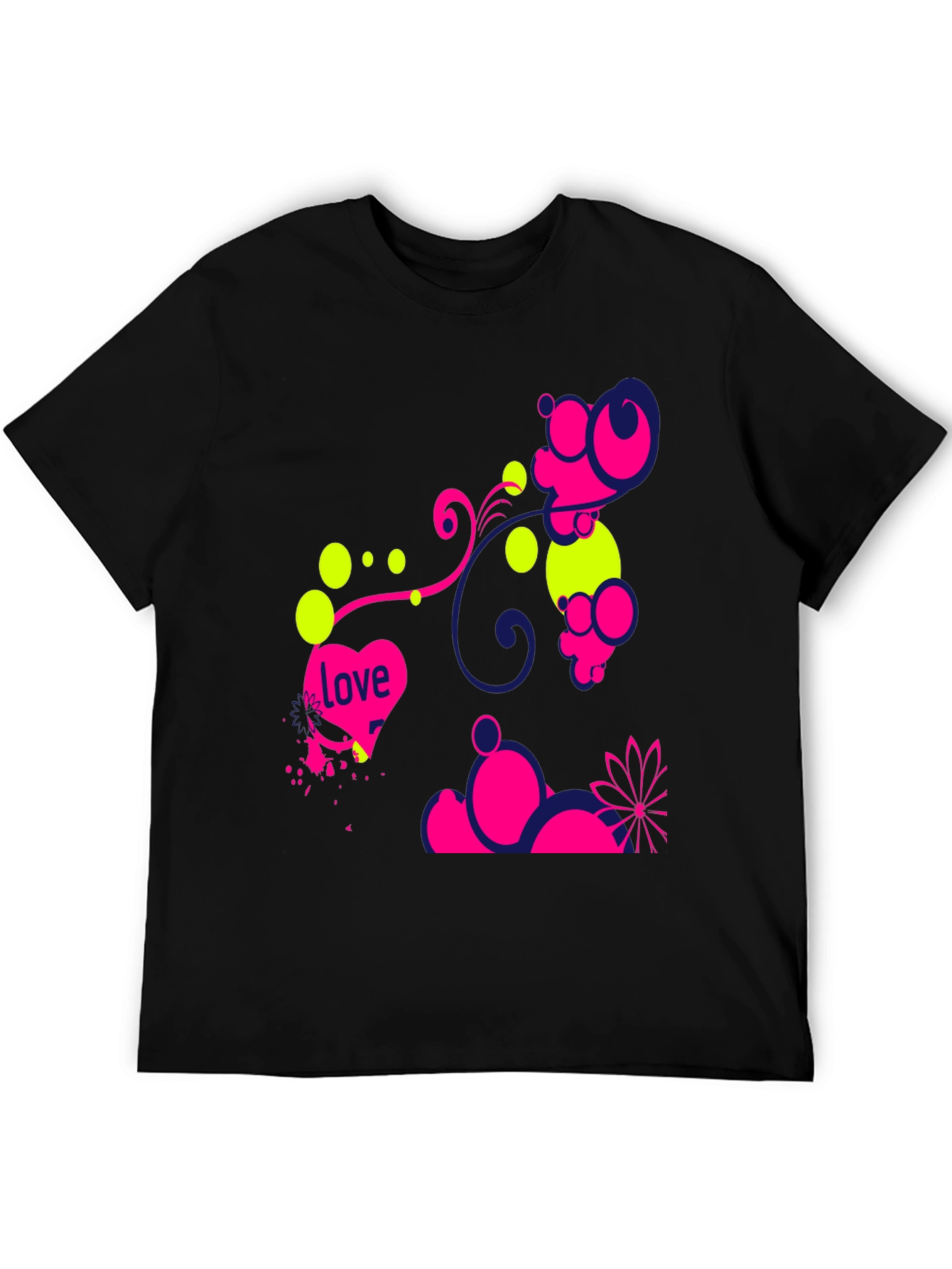 Funky Love Design Black T-Shirt