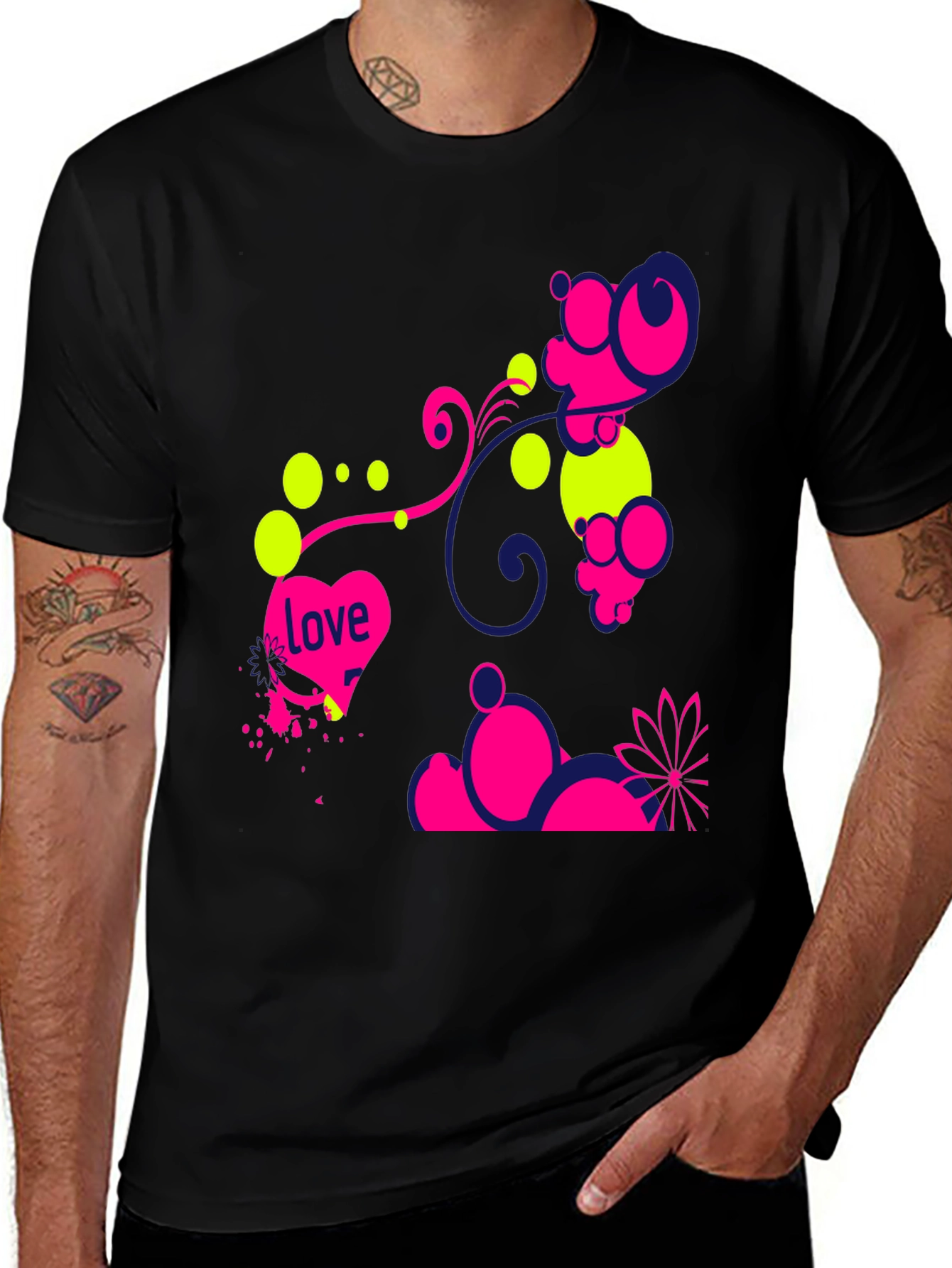 Funky Love Design Black T-Shirt