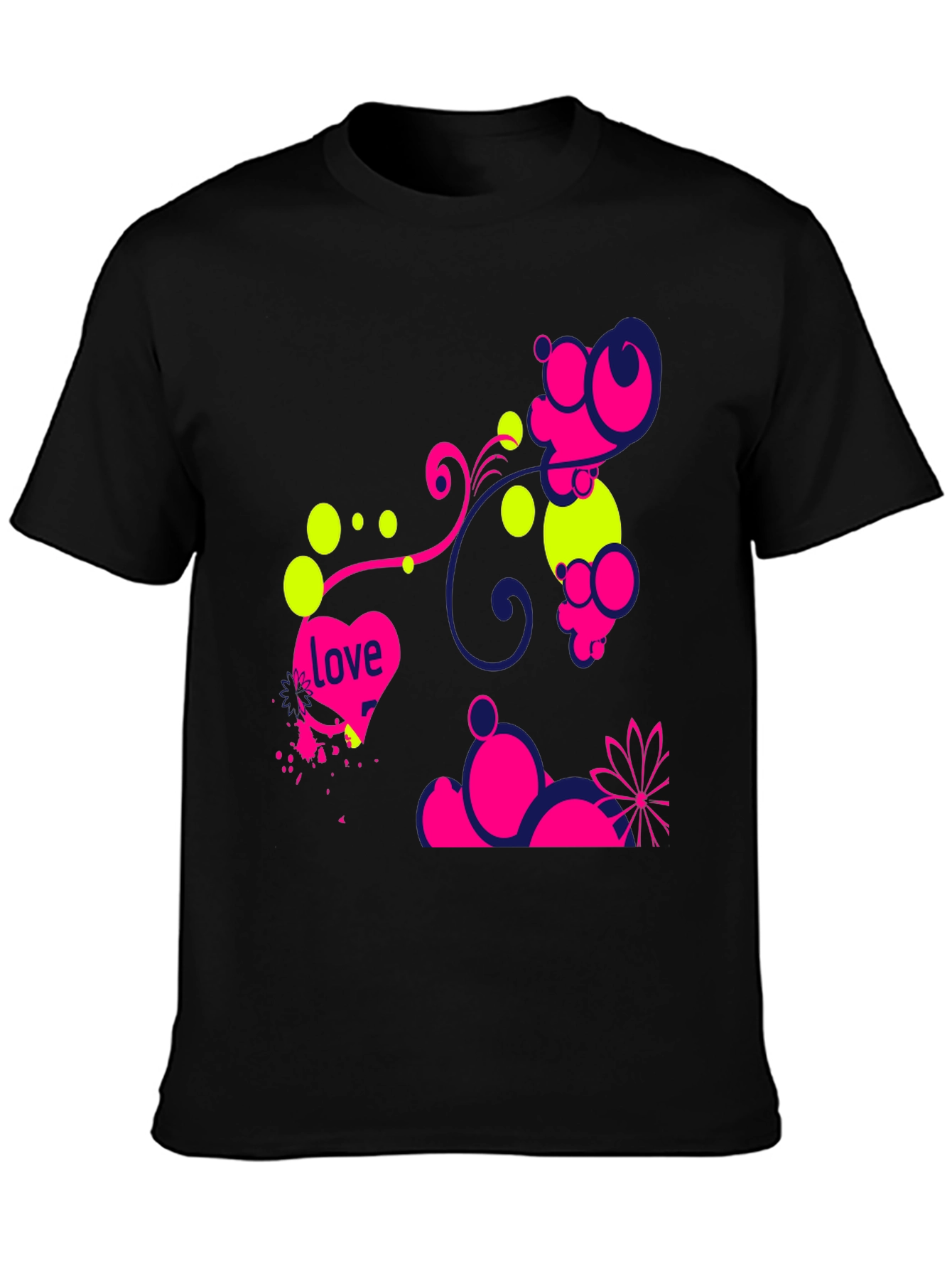 Funky Love Design Black T-Shirt