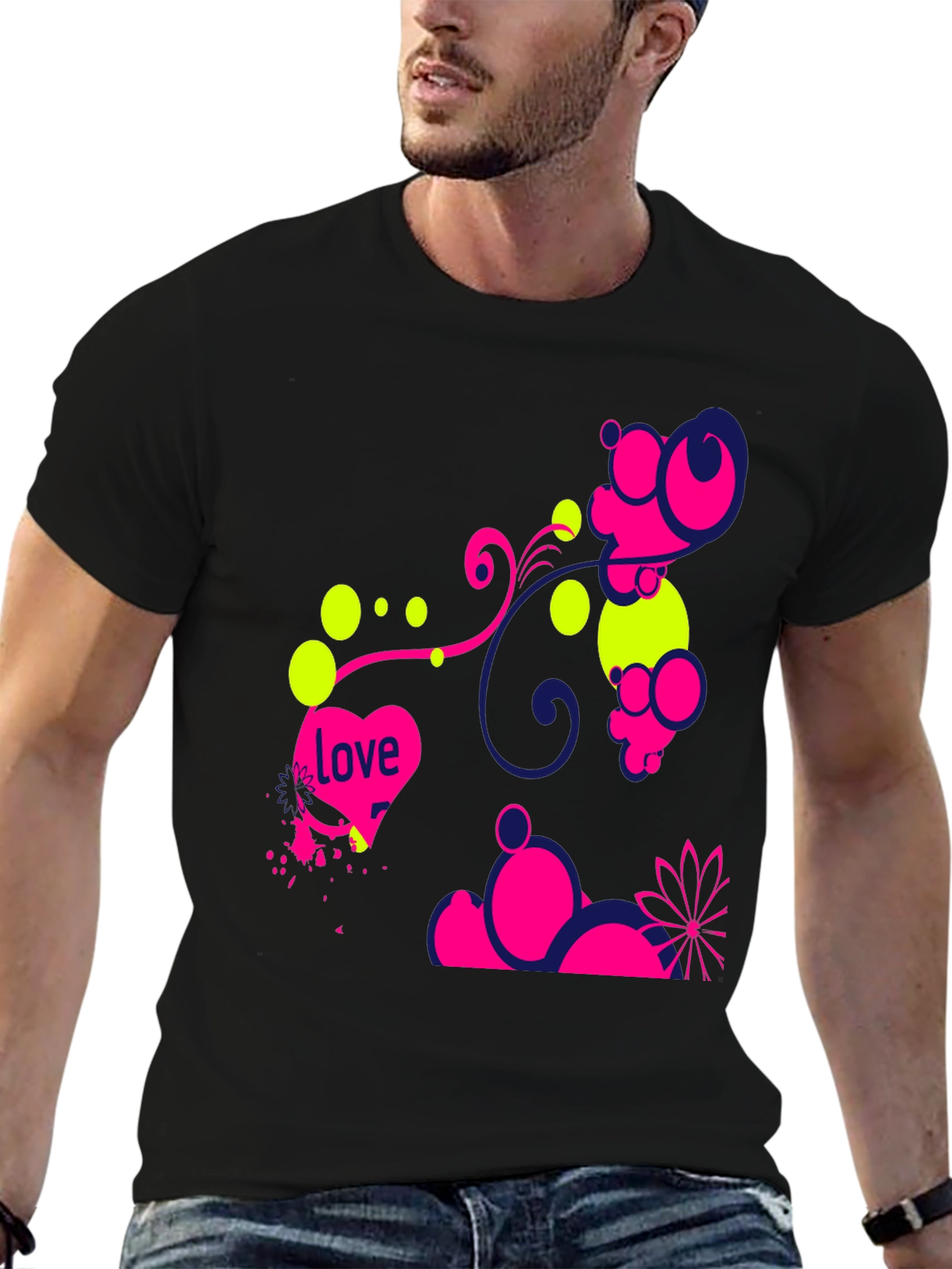 Funky Love Design Black T-Shirt