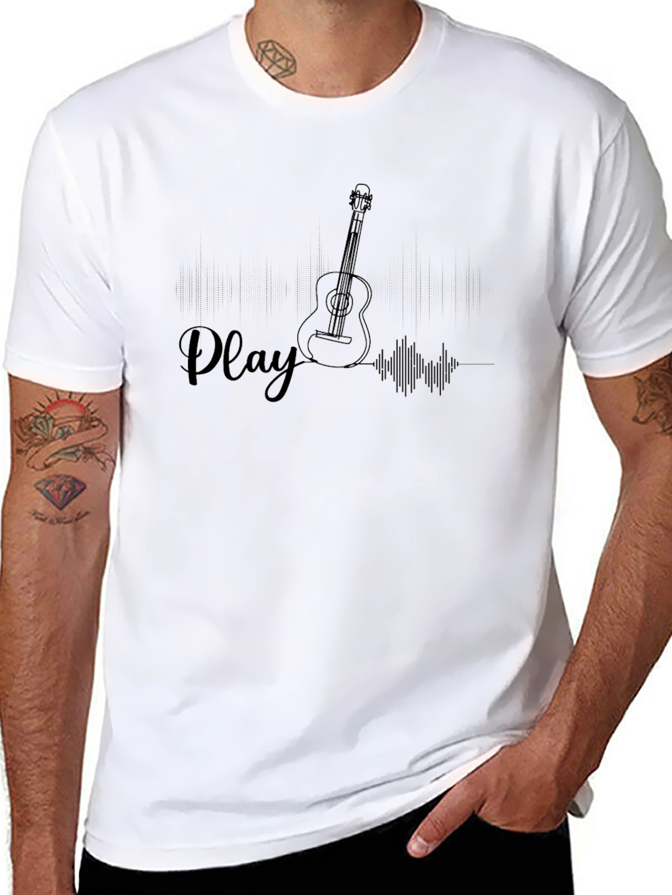 Play Guitar Black Graphic Tee