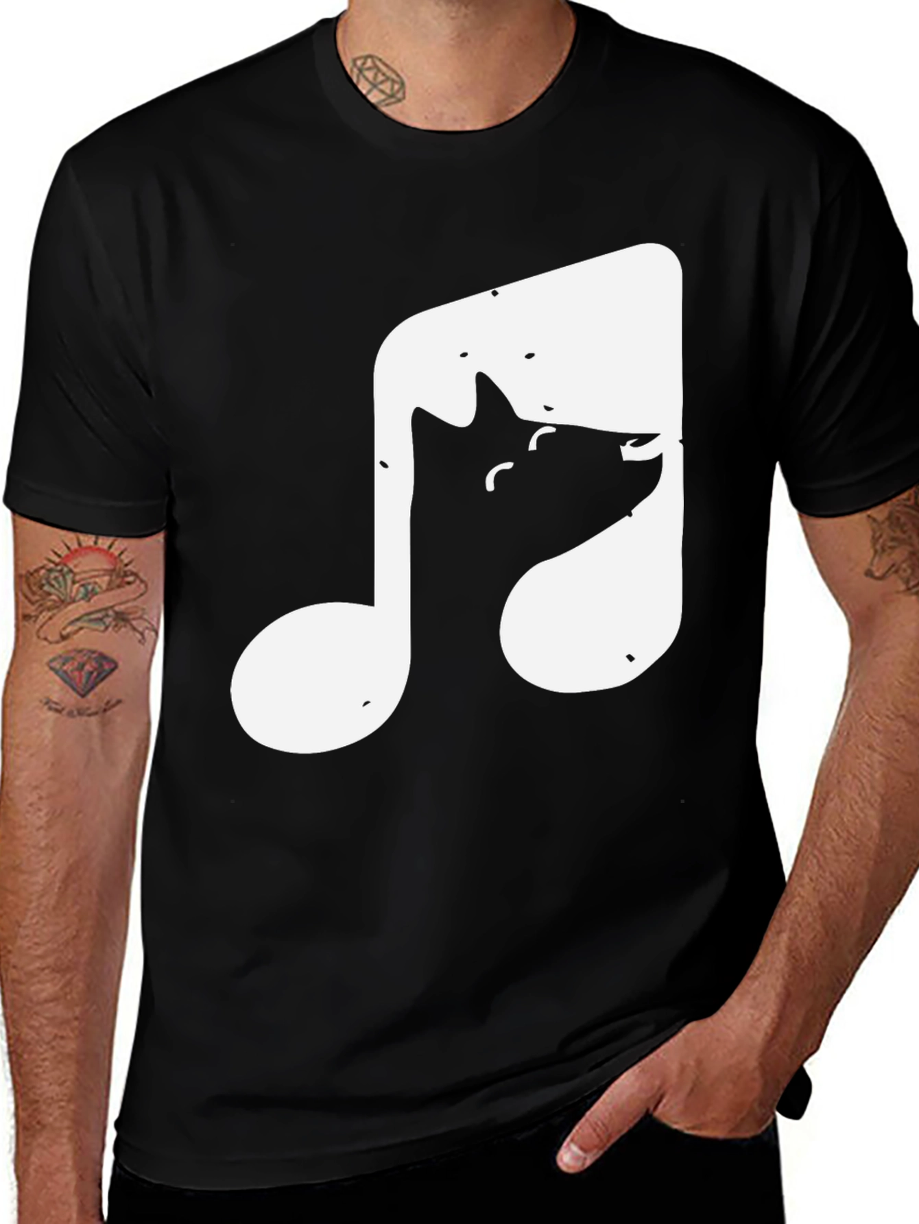 Music Note Cat T-Shirt - Black