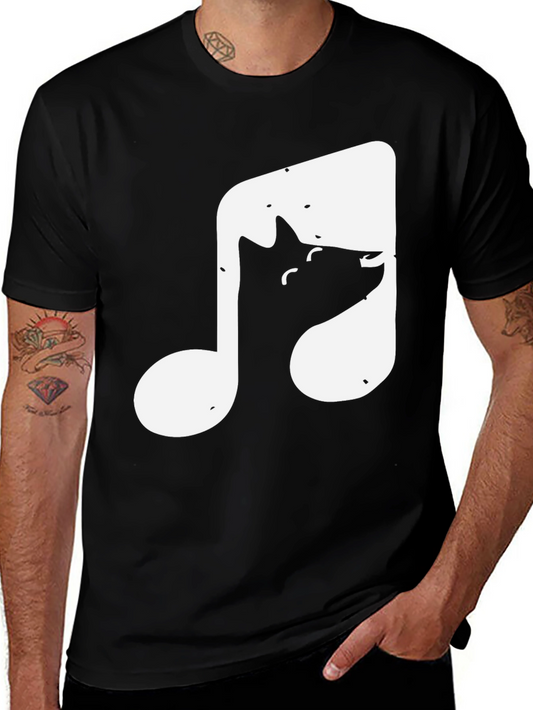 Music Note Cat T-Shirt - Black