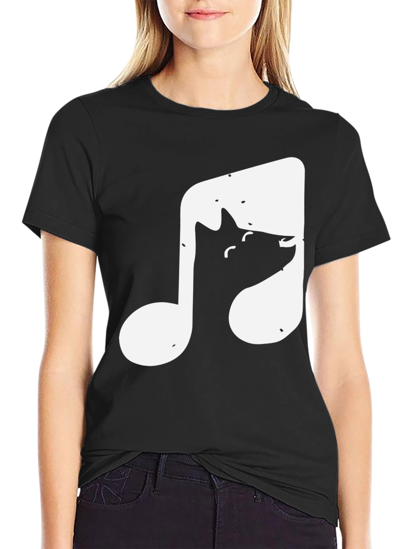 Music Note Cat T-Shirt - Black