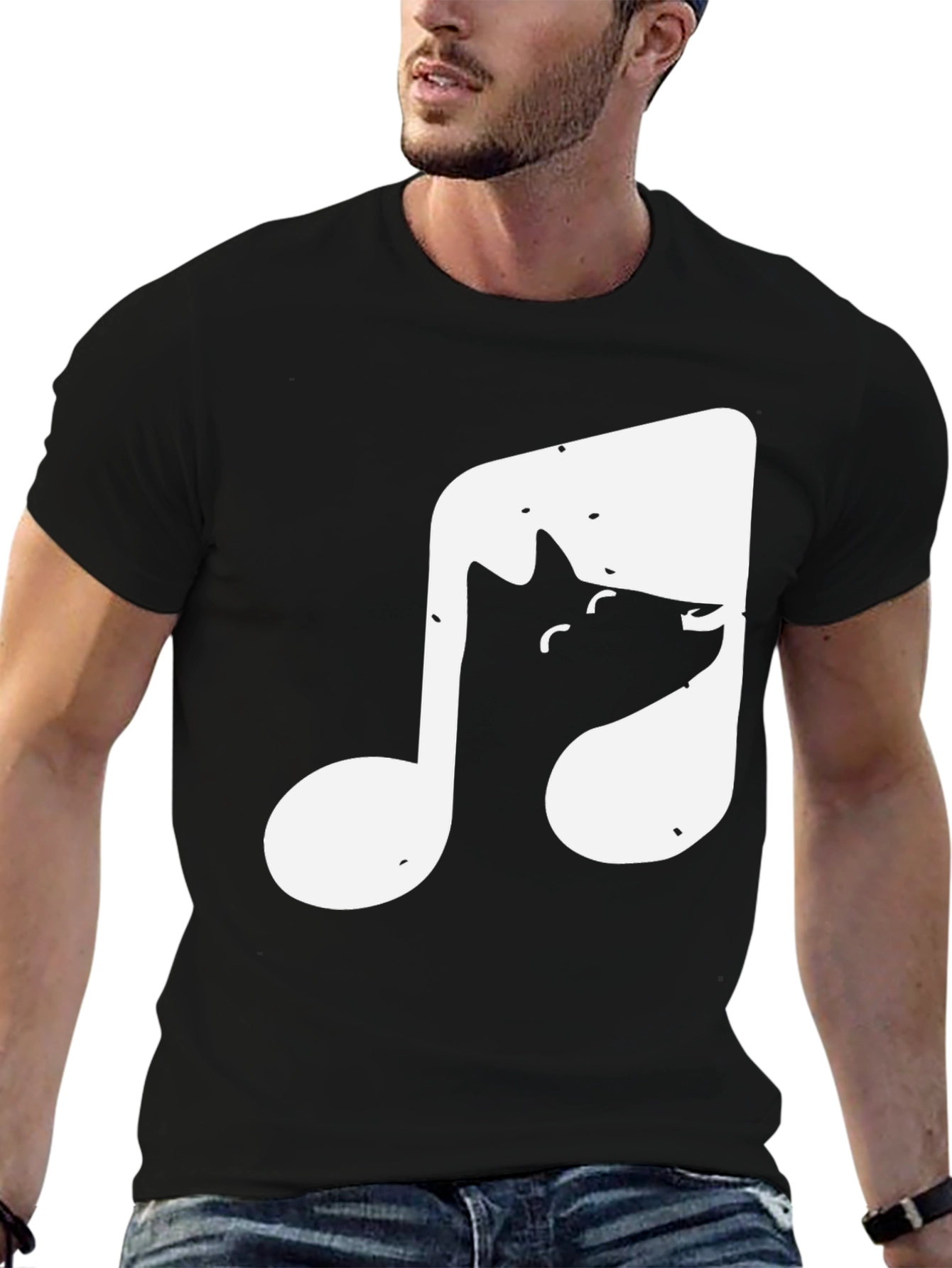 Music Note Cat T-Shirt - Black