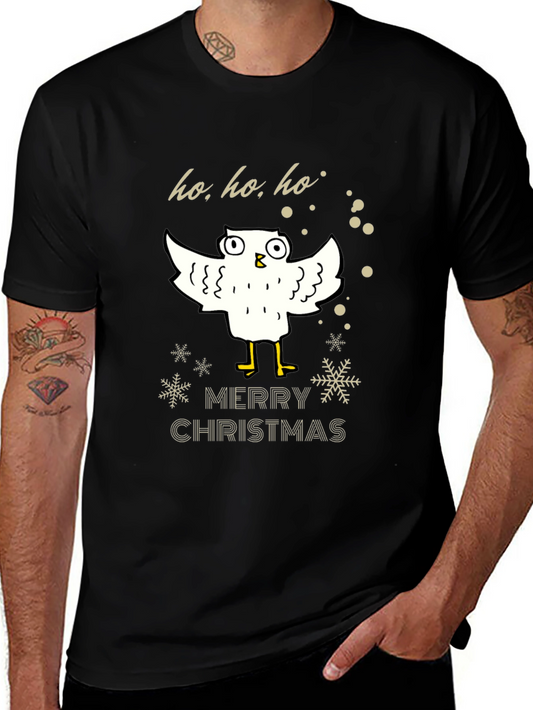Merry Christmas Owl Graphic Tee - Holiday Gift
