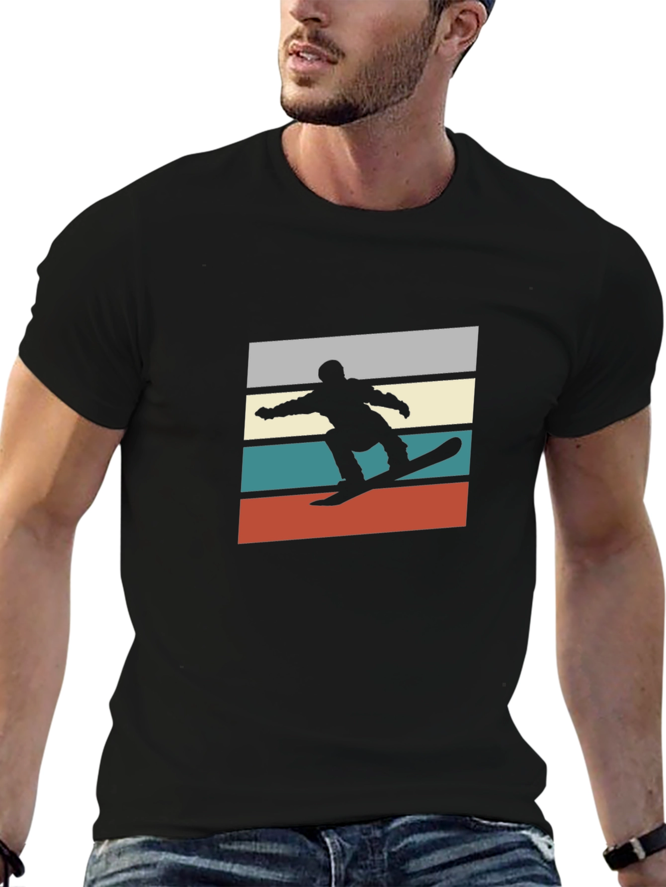 Retro Snowboarder Graphic Tee - Black T-Shirt