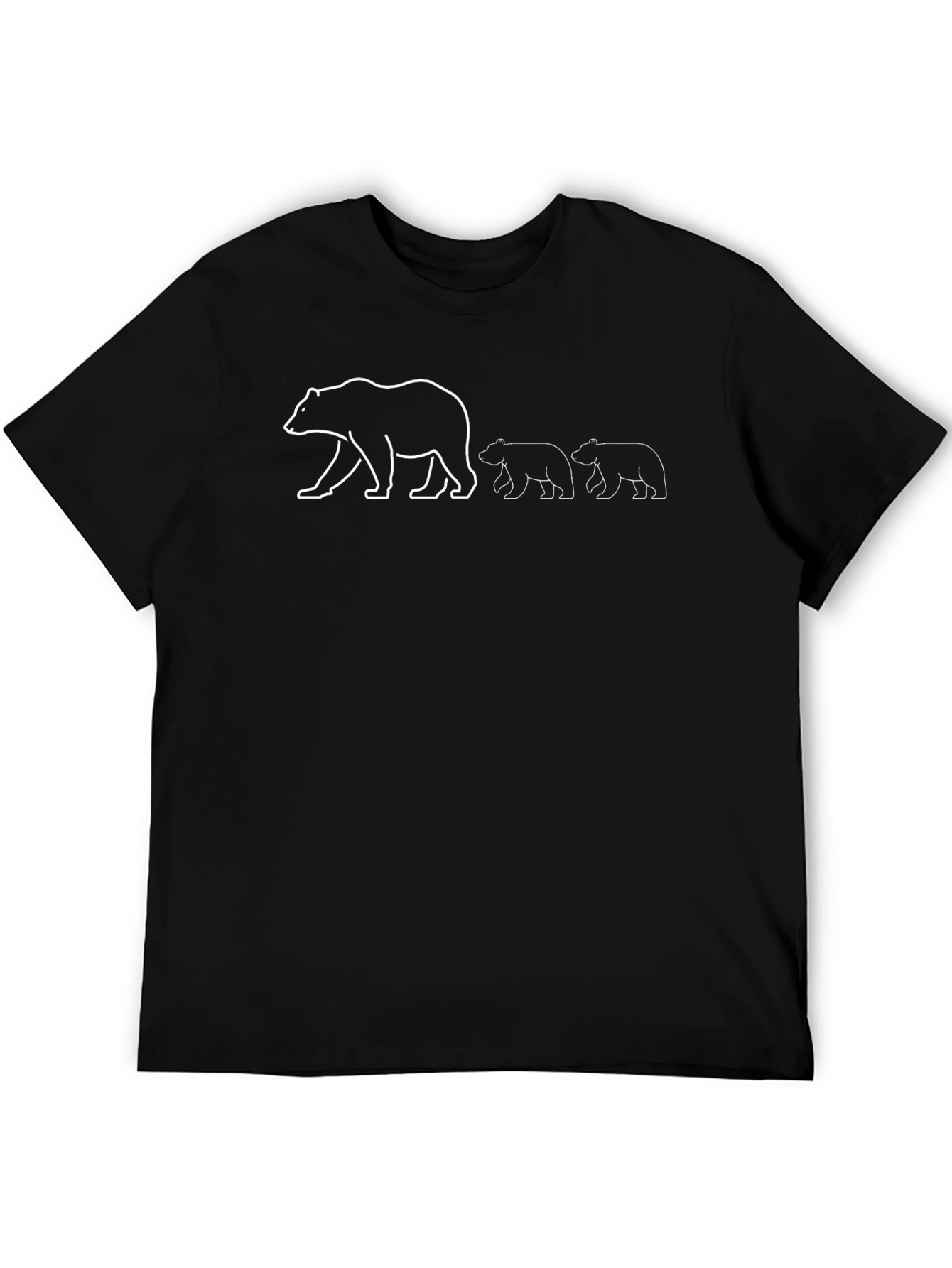 Bear Family Graphic Tee - Black Cotton T-Shirt