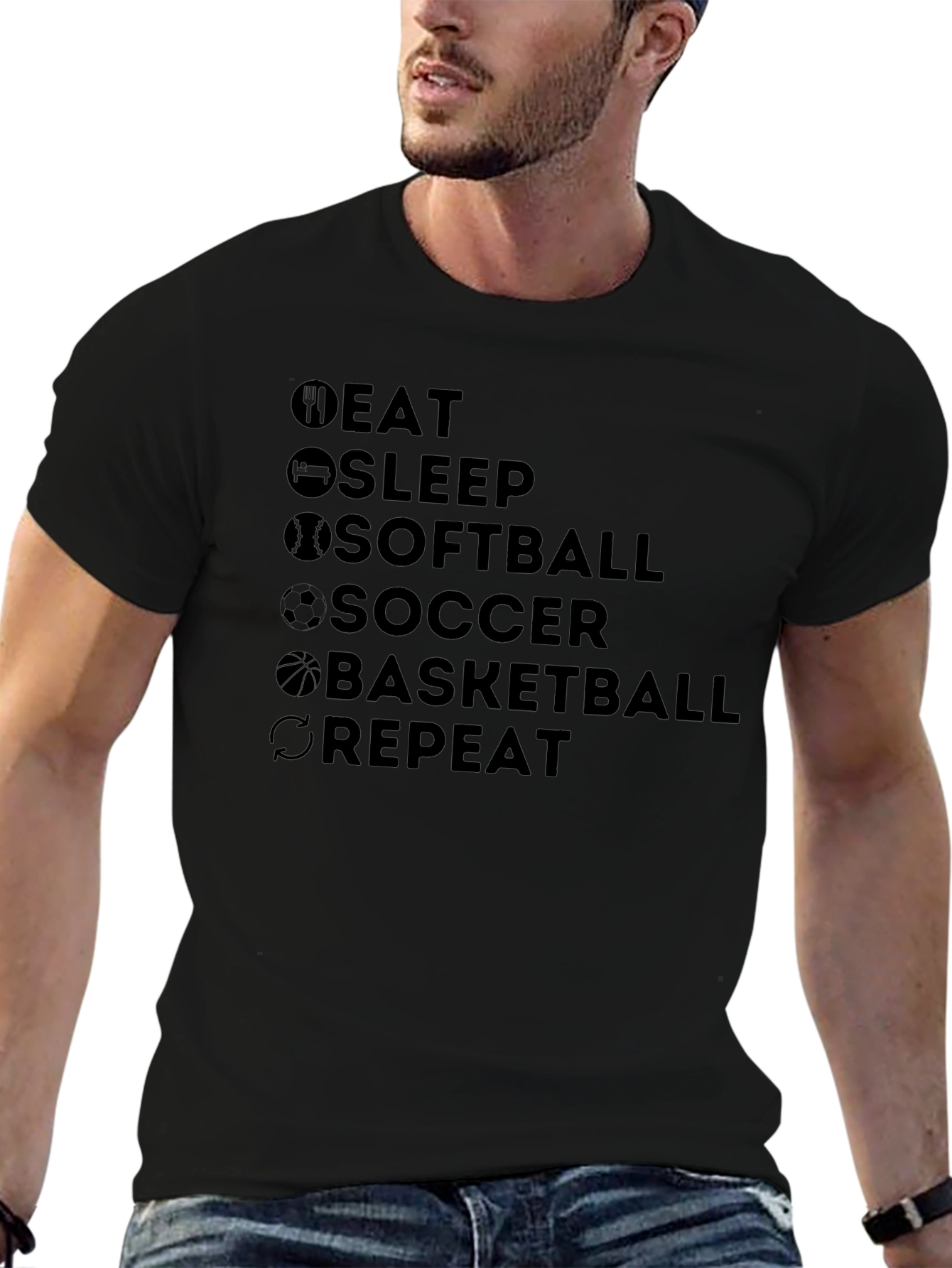 Eat Sleep Sports Repeat Graphic T-Shirt