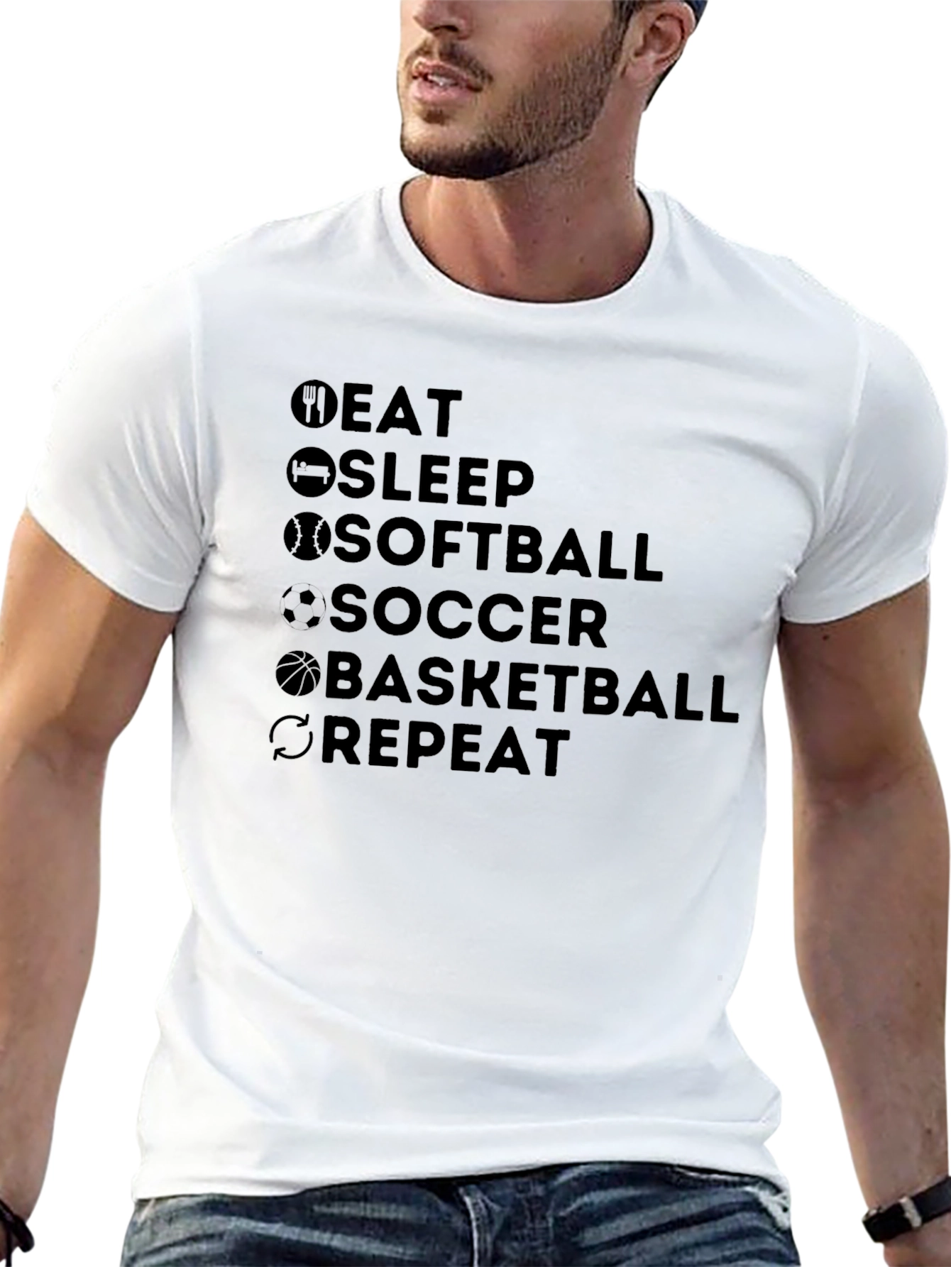 Eat Sleep Sports Repeat Graphic T-Shirt
